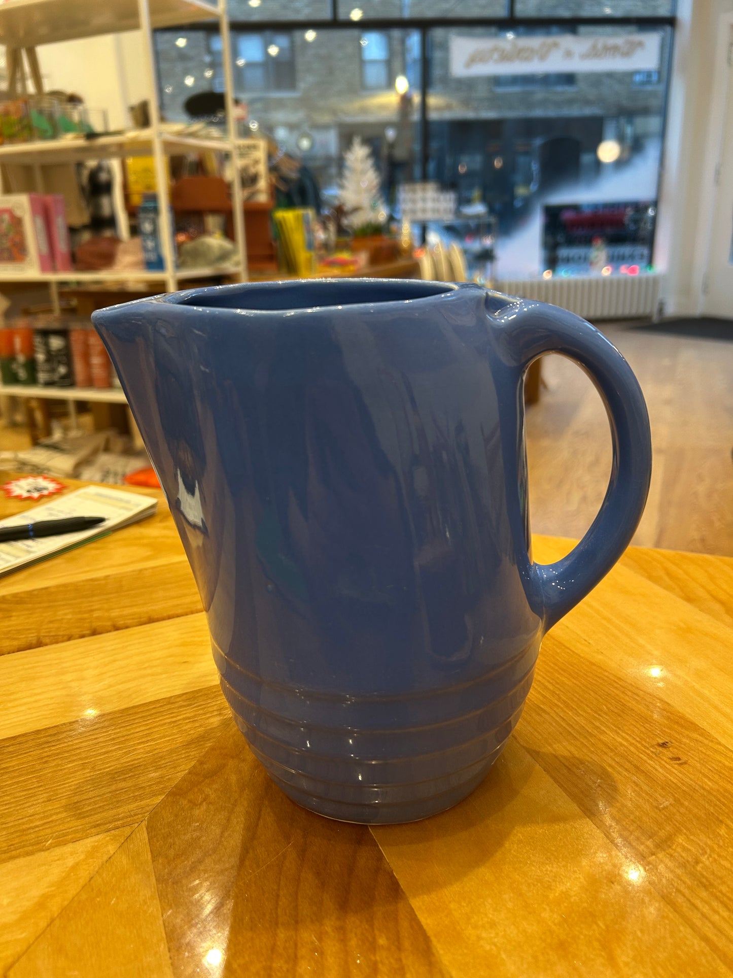 1930s Blue Ceramic Pitcher