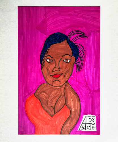 Pink Woman Portrait Drawing