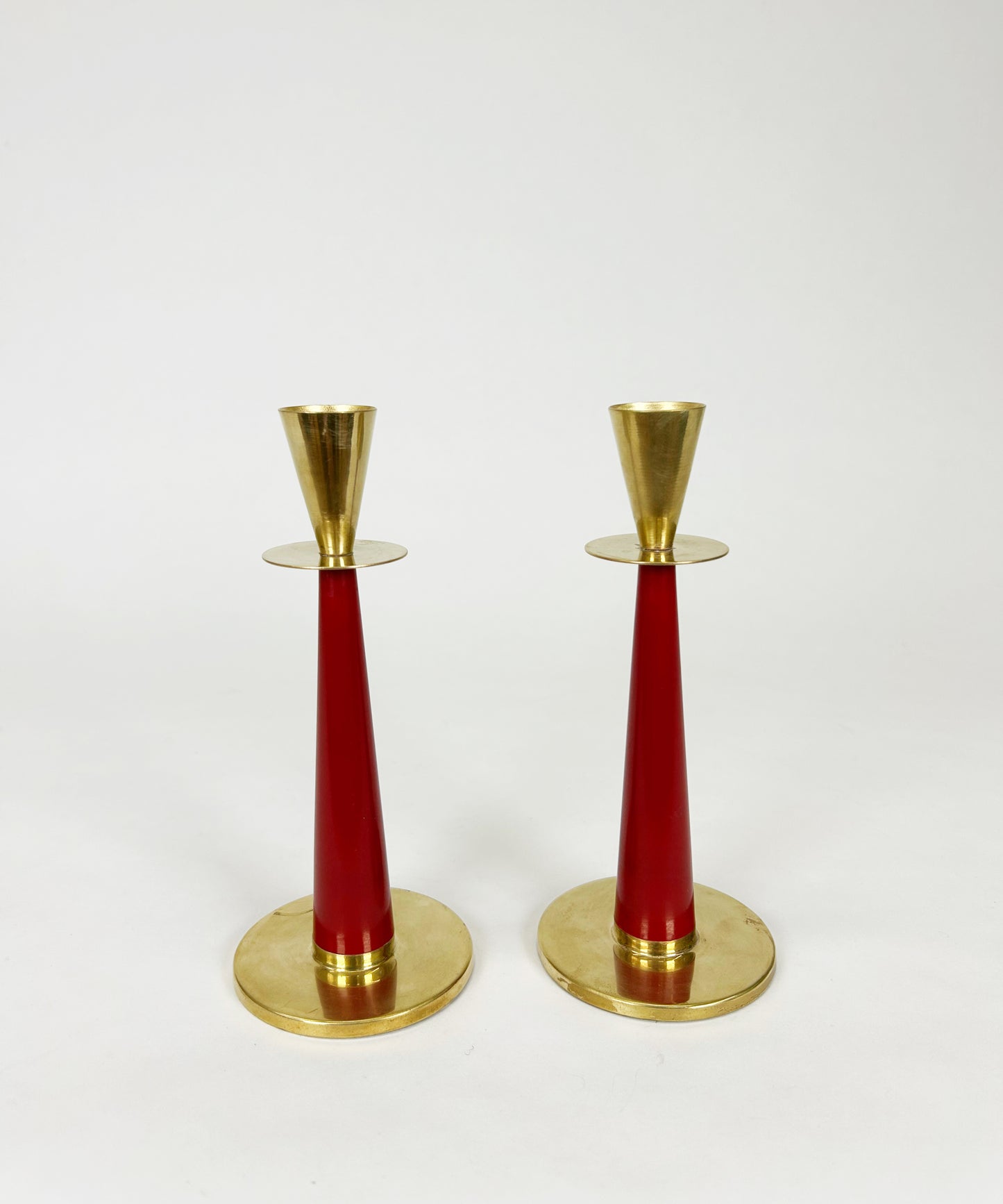 Nils Johan Swedish Brass + Bakelite Candlestick Pair